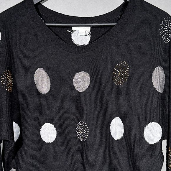 Charter Club Black Lightweight Sweater Silver/Gold Circles With Beads Size L - Picture 3 of 12